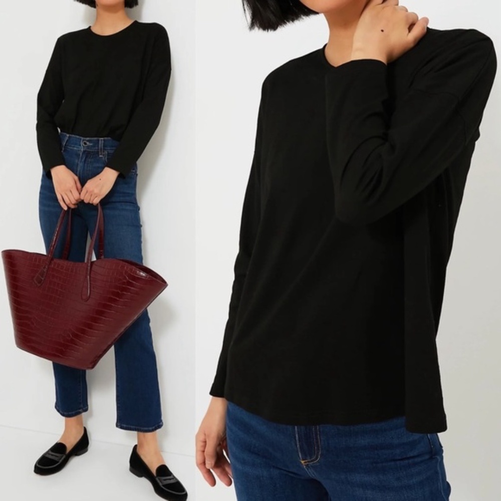 NWT Tuckernuck Black Kayne 100% Cotton Long Sleeve Boxy T Shirt, Women's Medium